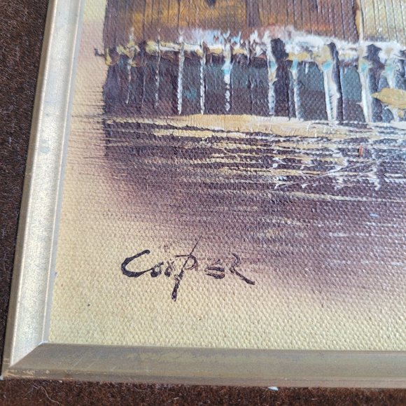 Vintage Mid-Century Original Framed Painting - Boat and water scene - Picture 7 of 16